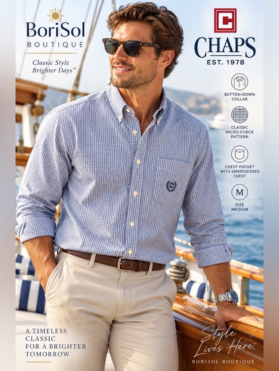 Chaps Other - Chaps Men’s Medium Blue White Micro Check Long Sleeve Button-Down Shirt